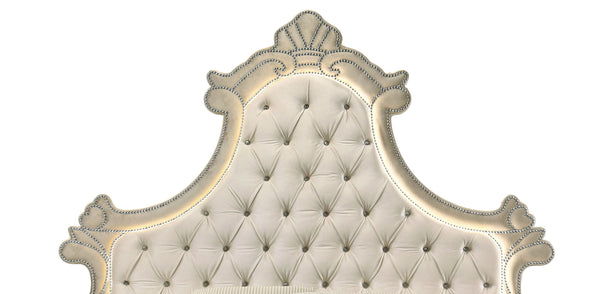 English Elm Lucienne Velvet Queen Bed with LED Headboard, Diamond-Tufted Design, Nailhead Trim Elegance Beige 88 L x 13 W x 5 H B2726S00131