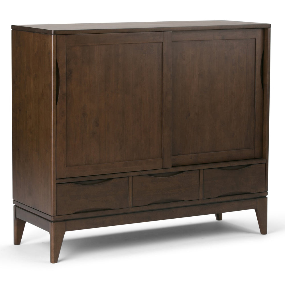 English Elm Harper 48" Solid Hardwood Mid-Century Storage Cabinet with Sliding Doors, Drawers, Eco Finish Dark Brown B136P158165