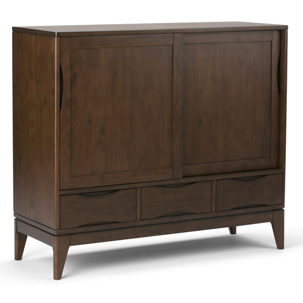 English Elm Harper 48" Solid Hardwood Mid-Century Storage Cabinet with Sliding Doors, Drawers, Eco Finish Dark Brown B136P158165