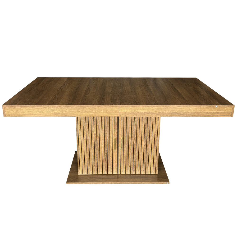 English Elm Expandable Black Brown Dining Table with Storage — Modern Extendable Minimalist Table for 6–10 Guests W1347S00014