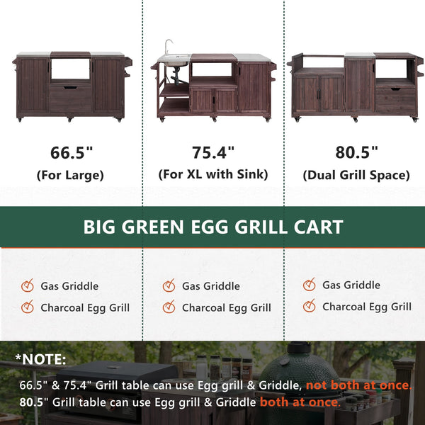English Elm K&k 80.5 Inch Outdoor Kitchen Island Solid Fir Wood Stainless Steel Grill Cart Station Brown N707P392140Z