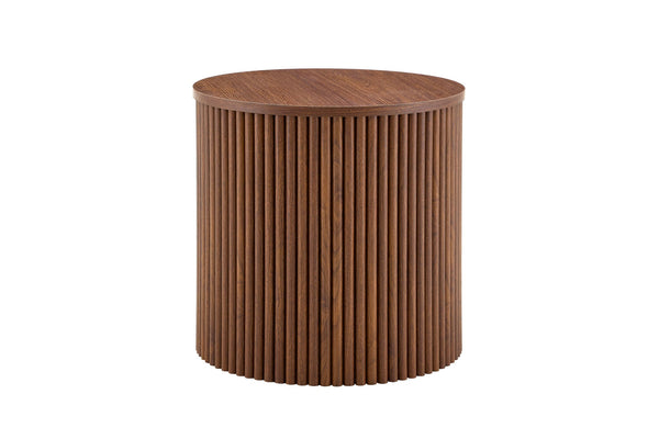 English Elm 2-piece Round Nesting Tables with Fluted Column Base Hidden Storage Oak Grain Finish Walnut W3875P396845