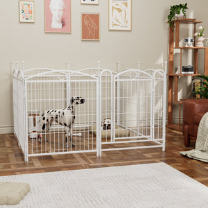 English Elm Dog Playpen 8 Panel Heavy Duty Iron Pet Fence Foldable Indoor Outdoor Exercise Pen White W368P234001