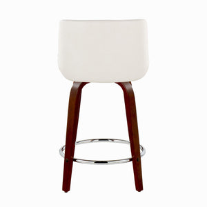 English Elm Fixed-height Swivel Counterstools Mid-century Mahogany Legs Chrome Footrest Set of 2 White B202S01766