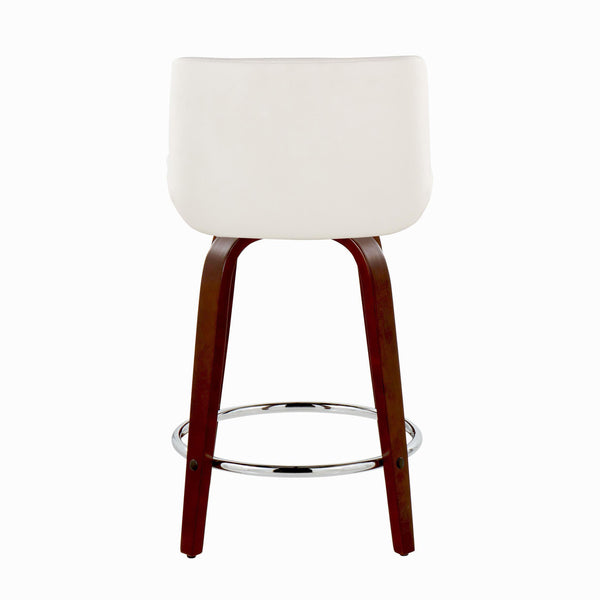 English Elm Fixed-height Swivel Counterstools Mid-century Mahogany Legs Chrome Footrest Set of 2 White B202S01766