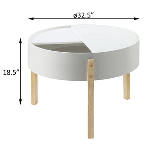 English Elm White Round Coffee Table with Hidden Storage Compartment, White & Natural Finish, Sturdy Pine Design B062P186476
