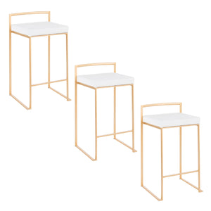 English Elm Fuji 26" Glamorous Stackable Counter Stool Set Of 3 In Gold Metal With Plush White Velvet Cushions B202P222008