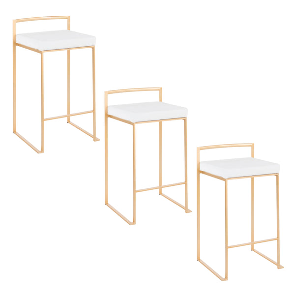 English Elm Fuji 26" Glamorous Stackable Counter Stool Set Of 3 In Gold Metal With Plush White Velvet Cushions B202P222008