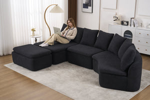 English Elm 133'' Modular U-shaped Sectional Chenille Sofa with Removable Recliner for Spacious Rooms Black W2231S00055