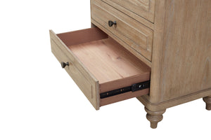 English Elm 3 Drawer Nightstand Solid Wood Sand Finish with Cedar-Lined Drawer, USB A/C Ports & Custom Hardware B2699P218786