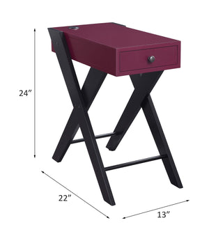 English Elm Fierce Burgundy Accent Table with USB Port, Drawer & Black X-Leg Design for Modern Living Rooms B2726P243238