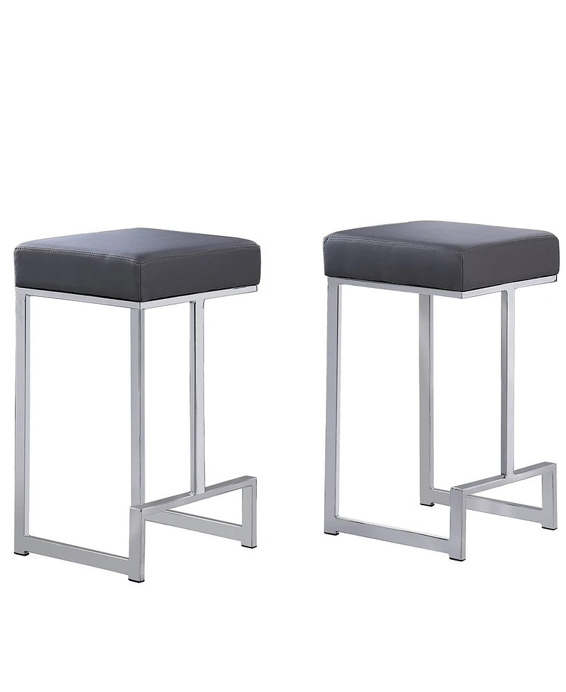 English Elm 25 in Backless Faux Leather Counter Stools with Polished Silver Pedestal Base Set of 2 Gray B011P496922