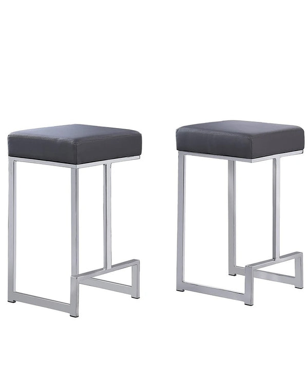 English Elm 25 in Backless Faux Leather Counter Stools with Polished Silver Pedestal Base Set of 2 Gray B011P496922
