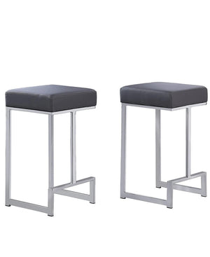 English Elm 25 in Backless Faux Leather Counter Stools with Polished Silver Pedestal Base Set of 2 Gray B011P496923