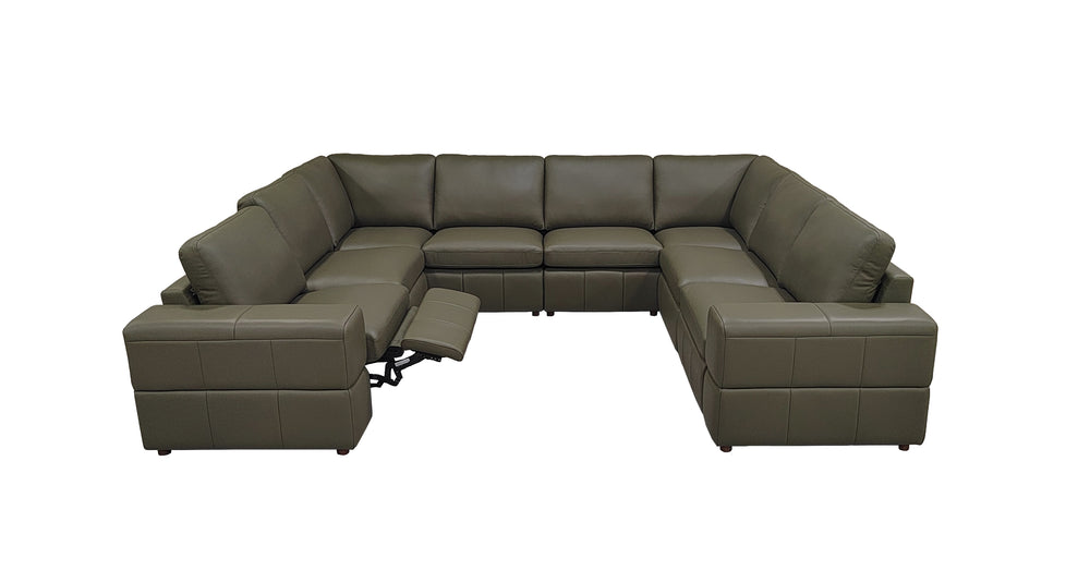 English Elm Premium Leather Match Sectional with Dual Recliners Wide Square Arms Living Room Olive Green B2748S00160
