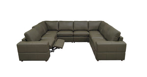 English Elm Premium Leather Match Sectional with Dual Recliners Wide Square Arms Living Room Olive Green B2748S00160
