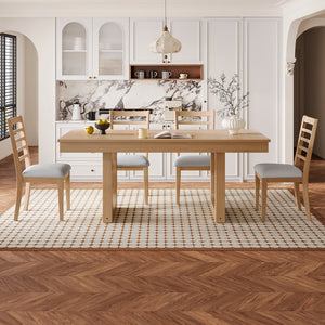English Elm 5-piece Farmhouse Dining Set Oak Veneer Butterfly Leaf Table Four Upholstered Chairs Natural N752S109000N