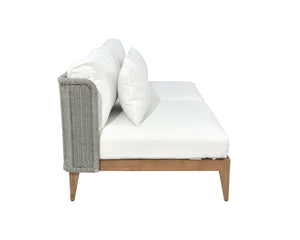 Sunpan Ibiza 2 Seater Sofa - Modern Outdoor Lounge with Durable Teak Frame, Eco-Friendly Fabric & Comfort Natural / Stinson White