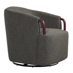 English Elm 30" Boucle Swivel Barrel Chair Wood Accents Sculptural Accent Seating for Any Room N767P422966W