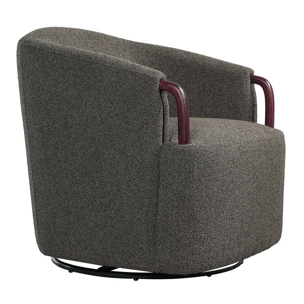 English Elm 30" Boucle Swivel Barrel Chair Wood Accents Sculptural Accent Seating for Any Room N767P422966W