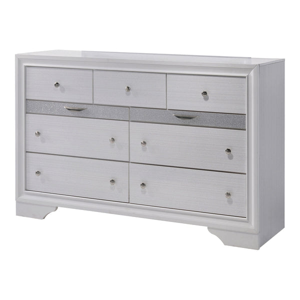 English Elm Contemporary Chic Chest with Gold Accents, Acrylic Trim, Metal Bracket Legs and Dust‑Proof Drawers White 67 L x 20 W x 44 H B2741P375934