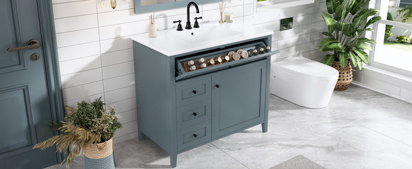 English Elm 36-Inch Blue Gray Modern Bathroom Vanity With Durable Rubberwood Cabinet, Sink & 3 Drawers For Storage N725P350821E