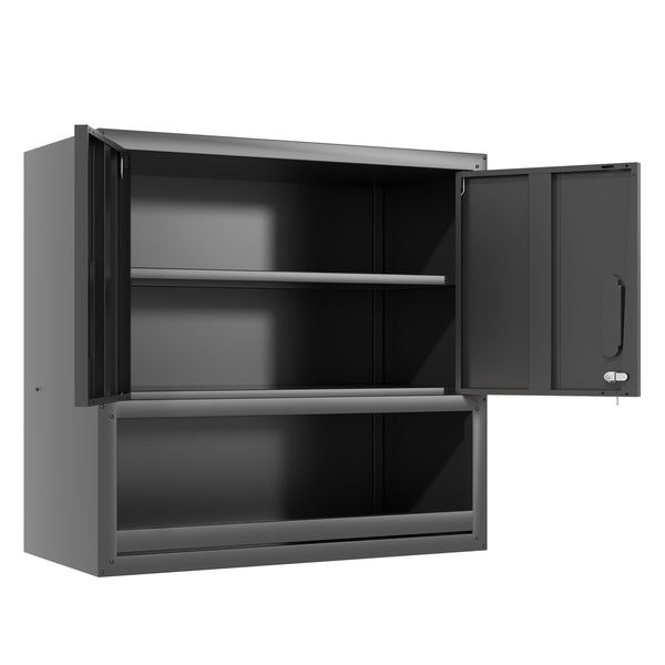 English Elm Metal Wall Mounted Steel Cabinet Locking Doors Open Drawer Garage Workshop Storage T2398P374169