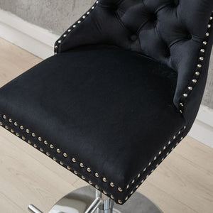 English Elm Thick Velvet Swivel Barstools with 17.7" Chrome Base, Tufted Diamond Pleating, Comfort Foam Seats Black W1143P335042