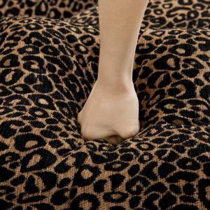 English Elm 131"comfy Chenille Leopard Print U-shaped Sectional with Tassel Trim and Modular Ottomans Brown W5656S00018