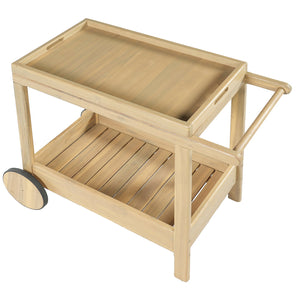 English Elm Saratoga Outdoor Acacia Wood Rolling Bar Cart with Two Tier Serving Shelves N775P403812B