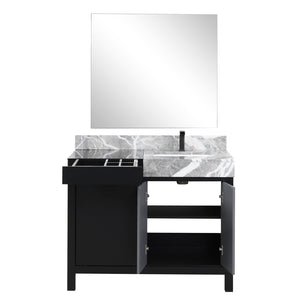 English Elm Black & Grey Bathroom Vanity Set With Castle Grey Marble Top, Gun Metal Faucet & 34" Mirror Included B2731S01351