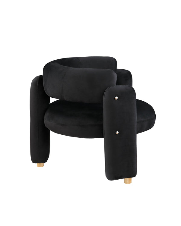 English Elm Accent Chair with Hollow Backrest for Ergonomic Support, Solid Wood Frame, Stylish Fabric Upholstery Black W1420P194054