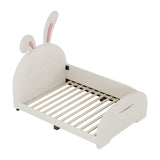 English Elm Twin Size Upholstered Rabbit-Shape Princess Bed ,Twin Size Platform Bed With Headboard and Footboard,White