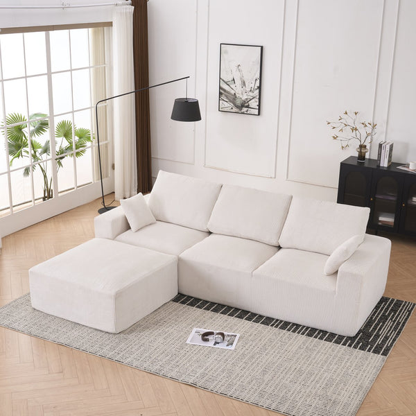 English Elm Boneless U-Shaped Modular Cloud Couch Sofa - 113" Corduroy Sleeper, No Assembly, Stylish Comfort W3401S00008