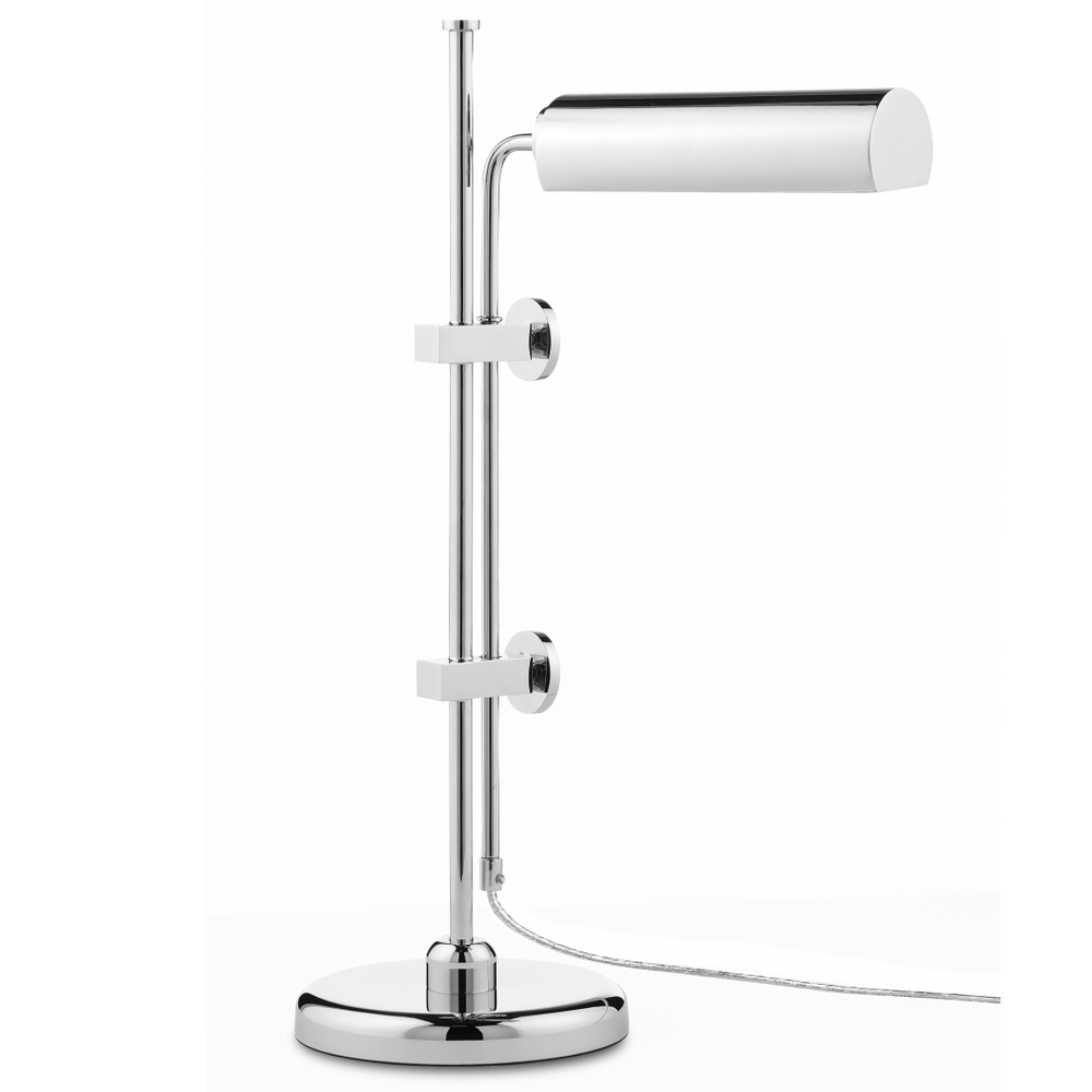 Satire Adjustable Nickel Table Lamp - Modern Minimalist Design with Integrated LED & Dimmable Feature