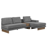 English Elm 114" L-Shaped Sofa Sectional Sofa With Two Usb Ports and Two Power Sockets, A Storage Drawer and A Reversible Chaise Lounge For Living Room, Grey