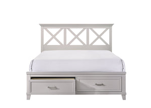 English Elm King Solid Wood Storage Bed with X Headboard, Poplar & Rubberwood Frame, Transitional Design Elegance Gray 84 L x 19.75 W x 17 H B2699S00030