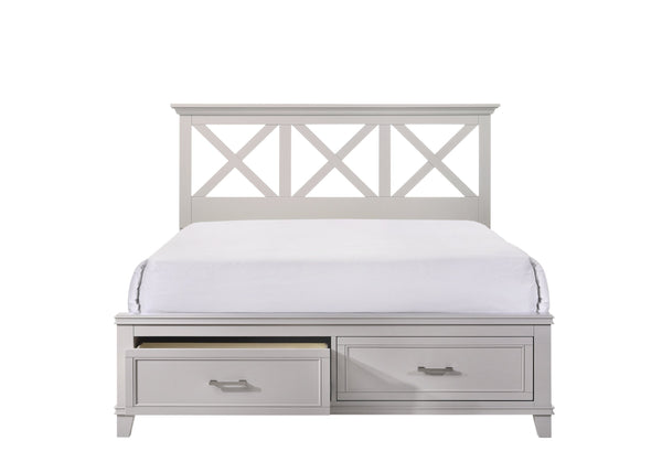 English Elm Queen X Storage Bed with Built-In Drawers, Solid Poplar & Rubberwood Frame, Transitional Headboard Design Gray 87.25 L x 13.5 W x 6.25 H B2699S00029