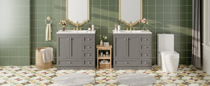 English Elm 72 Shaker Bathroom Vanity 72" Double-Sink Freestanding with Ceramic Basin, Soft-Close Drawers & Doors Grey N729P000010E