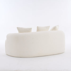 English Elm LY-025S Curved Loveseat Compact 65" Space-Saving Chenille Upholstery, 30D Foam+Spring Comfort White W2231P261287