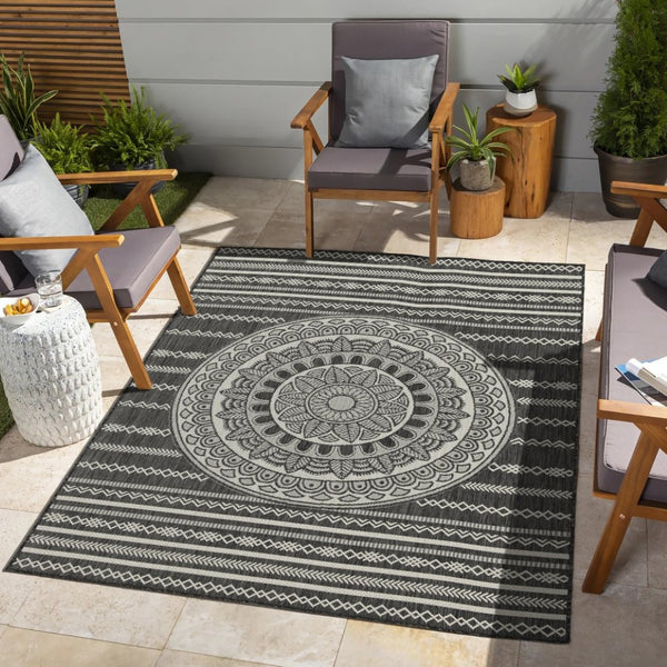 English Elm Sunshine Anthracite Indoor/Outdoor Area Rug - Durable 5'3" X 7'3" Stain-Resistant Style For All Spaces B186P198902-GIGA