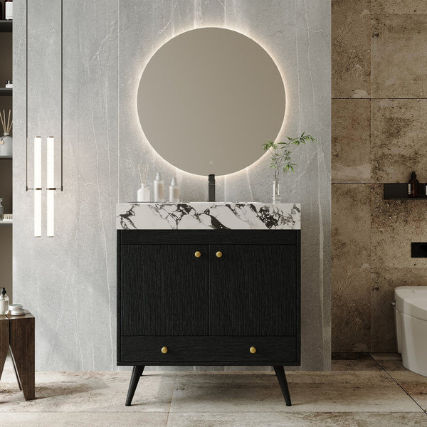 English Elm Contemporary Freestanding Bathroom Vanity Sintered Stone Top Ceramic Sink Steel Legs W3136S00063