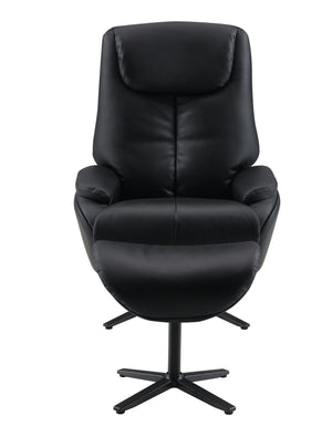 English Elm Black Motion Swivel Accent Chair with Ottoman - Reclining Top-Grain Leather Comfort, Metal Base Rotates B062P215445