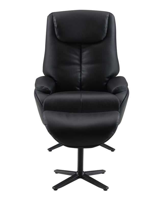 English Elm Black Motion Swivel Accent Chair with Ottoman - Reclining Top-Grain Leather Comfort, Metal Base Rotates B062P215445