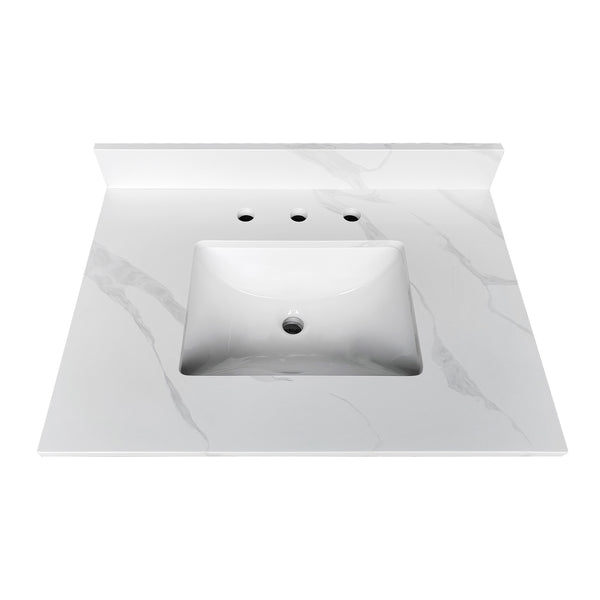 English Elm 31-inch Carrara Quartz Vanity Top Undermount Sink Backsplash Stain Resistant Bathroom W2699P459404