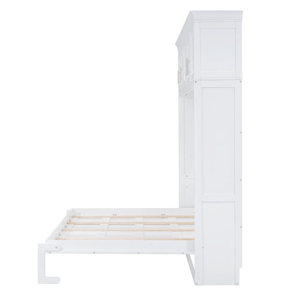 English Elm Full Size Murphy Wall Bed with Top Cabinet Storage for Studio or Guest Room LP006664AAK-1