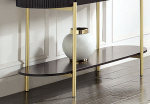 English Elm Gorgeous Mid-Century Glam Coffee Table with White Faux Marble Top, Gold Frame, Concealed Drawer Black + Dark Walnut 52 L x 20 W x 12 H B011P184954