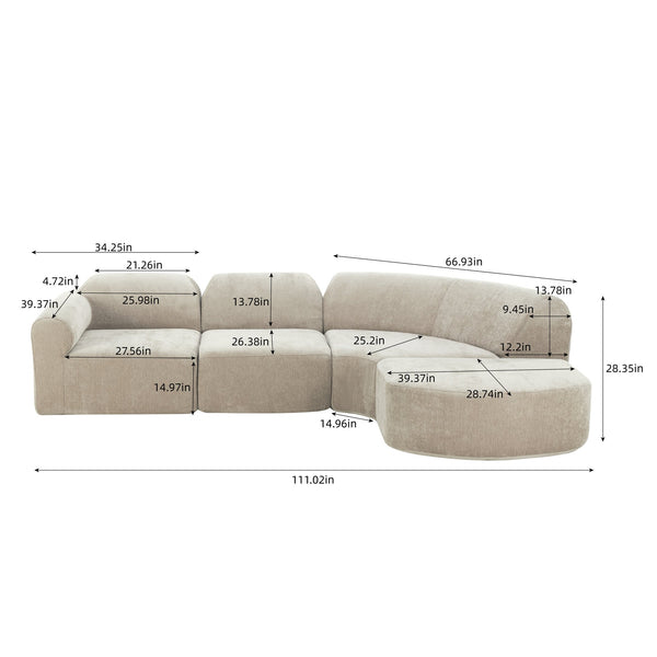 English Elm 111" Curved Sectional Sofa Set Plush Lamb Wool Upholstery Deep Seat Ottoman Lounge Espresso N767P371305E