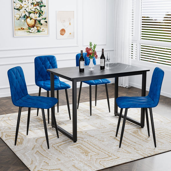 English Elm Dining PU Leather Chairs Set of 4 — Easy-Clean Upholstered Seats with Sturdy Iron Legs, Modern Comfort Blue W578P191316