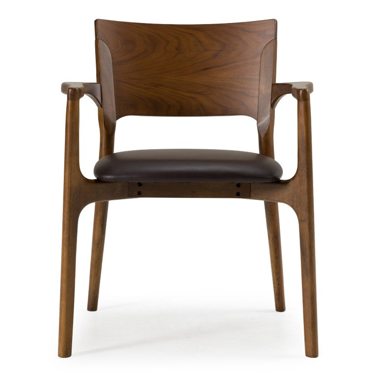 VIG Furniture Edelman Mid-Century Brown Leatherette Dining Chair With Curved Back, Walnut Frame, Fully Assembled VGMA-MI-1286-WAL